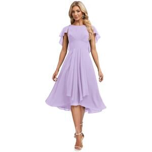 JJ’s House NWT Lilac A-line Scoop Asymmetrical Chiffon Dress With Ruffle-size 4